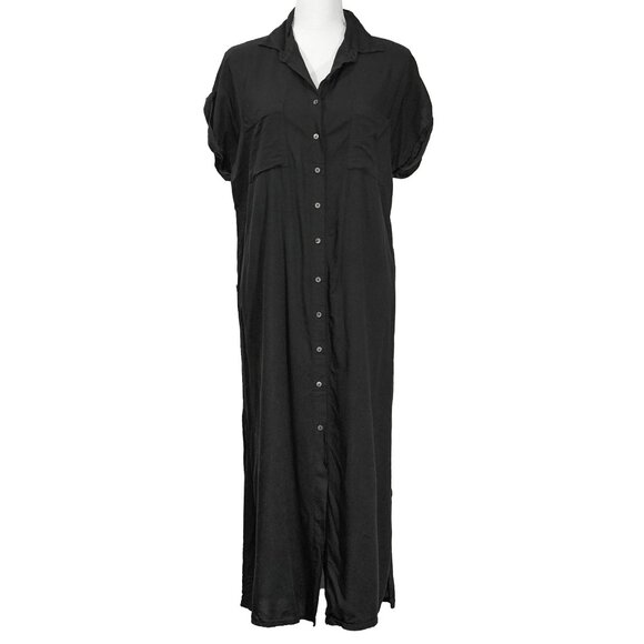 Pampelone Black Shirt Dress Goth Minimalist Quiet Luxury Classic Button Up Midi - Picture 1 of 14